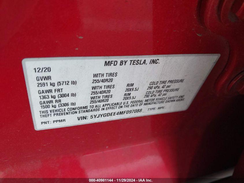 TESLA MODEL Y LONG RANGE DUAL MOTOR ALL-WHEEL DRIVE 2021