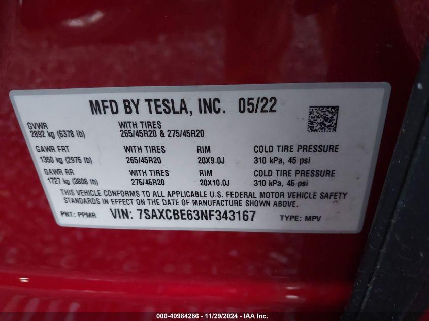 TESLA MODEL X PLAID TRI MOTOR ALL-WHEEL DRIVE 2022