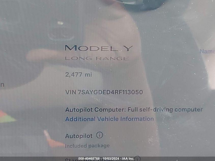 TESLA MODEL Y LONG RANGE DUAL MOTOR ALL-WHEEL DRIVE 2024