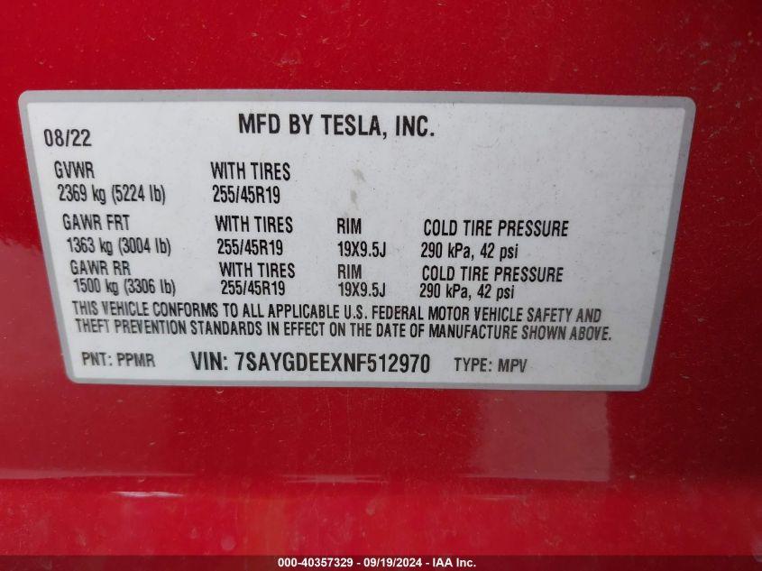 TESLA MODEL Y LONG RANGE DUAL MOTOR ALL-WHEEL DRIVE 2022