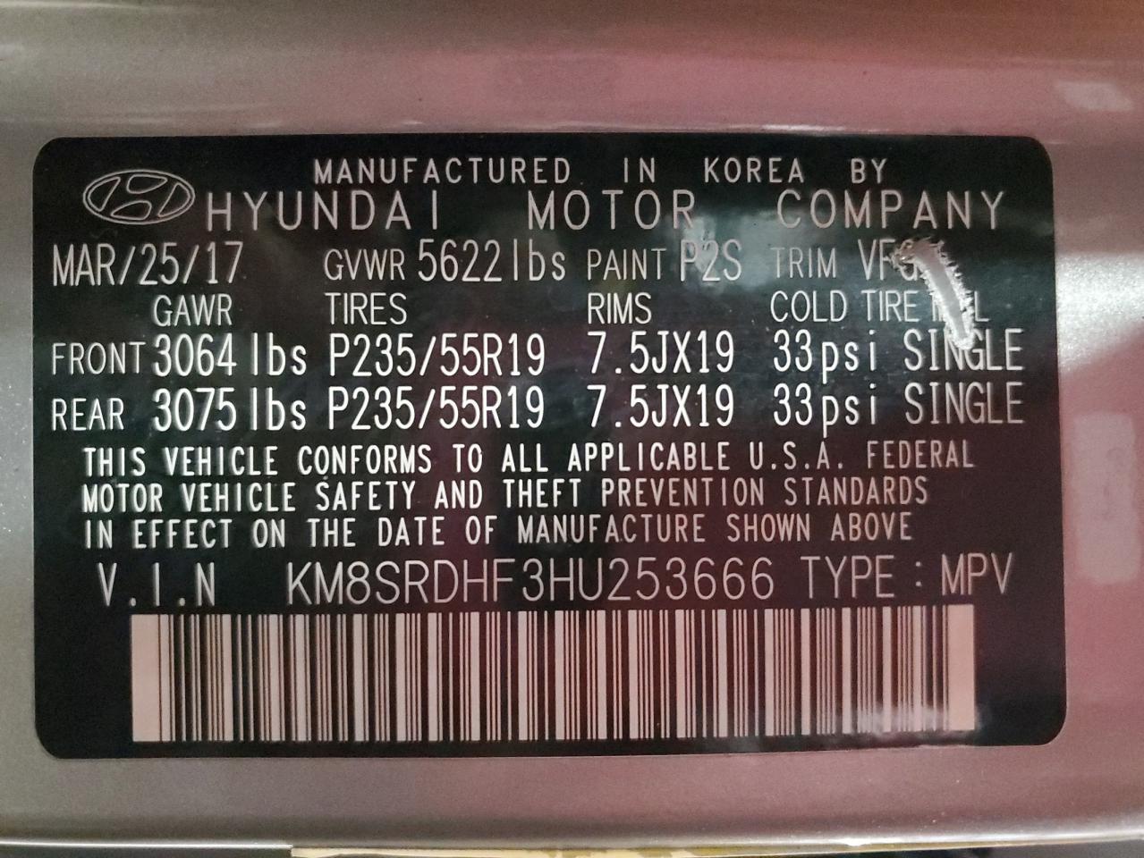 HYUNDAI SANTA FE S 2017