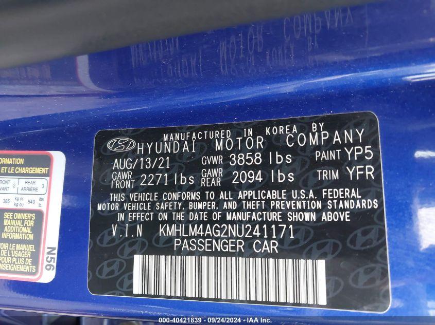 HYUNDAI ELANTRA SEL 2022